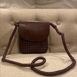 Brown Woven Crossbody Bag with Braided Strap